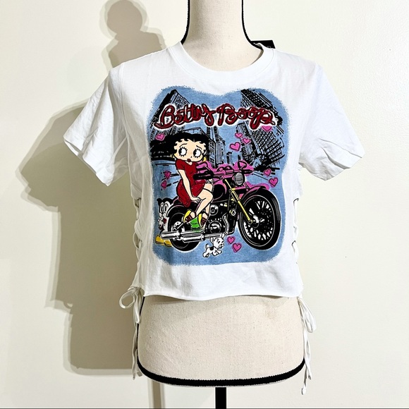 Betty Boop Biker Babe Lace-Up Crop Top size Small - Picture 2 of 12